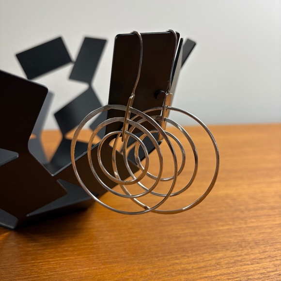 Beautiful Antique Modernist Sterling Silver 3 Spinning Hoops Long Earrings - Picture 2 of 7